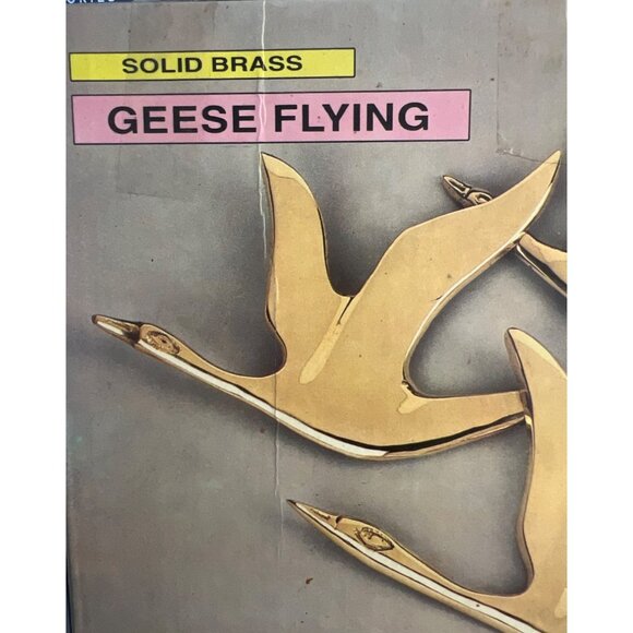 Vintage MCM Solid Brass Geese Flying Wall Decor 9" Made In India New in Box - Picture 3 of 4